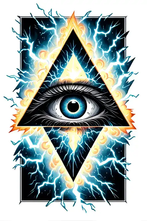 Penrose Triangle With An Eye Inside With A Thunder Storm Around It