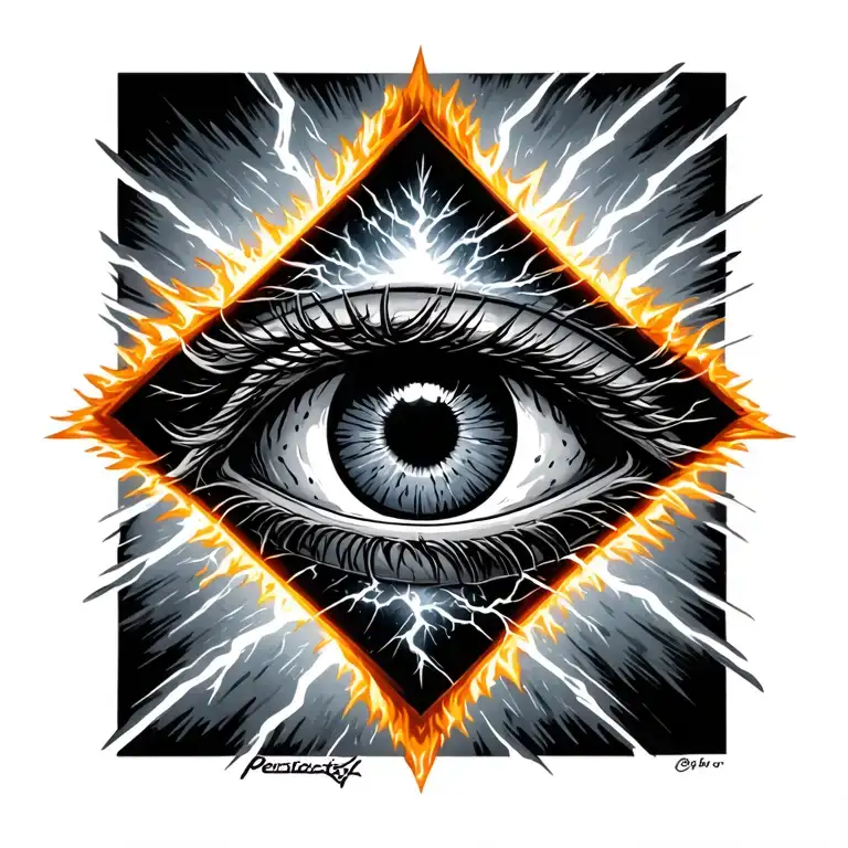 Penrose Triangle With An Eye Inside With A Thunder Storm Around It
