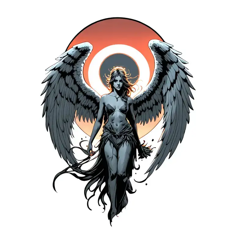 Light Angel With Large Wings Spread Wide