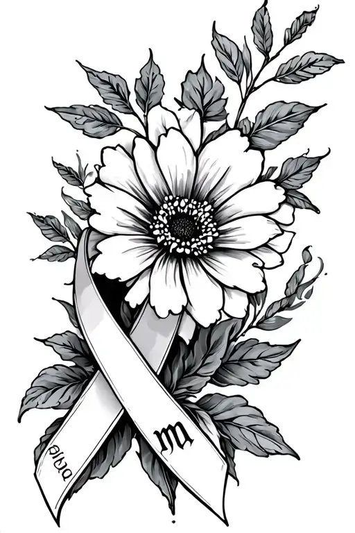August Birth Flower And Cancer Ribbon With The Word Mom