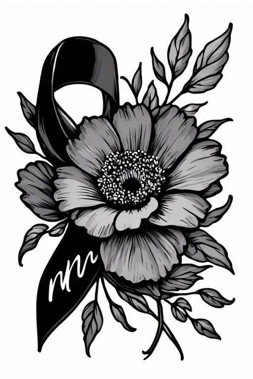 August Birth Flower And Cancer Ribbon With The Word Mom