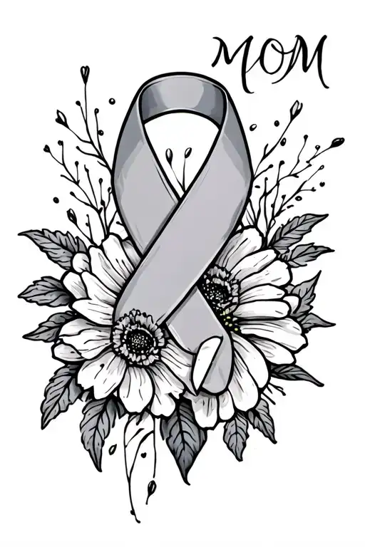 August Birth Flower And Cancer Ribbon With The Word Mom