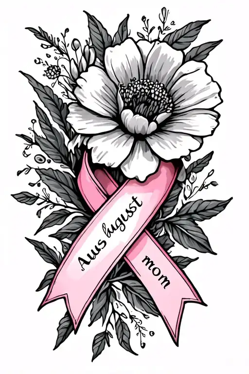 August Birth Flower And Cancer Ribbon With The Word Mom