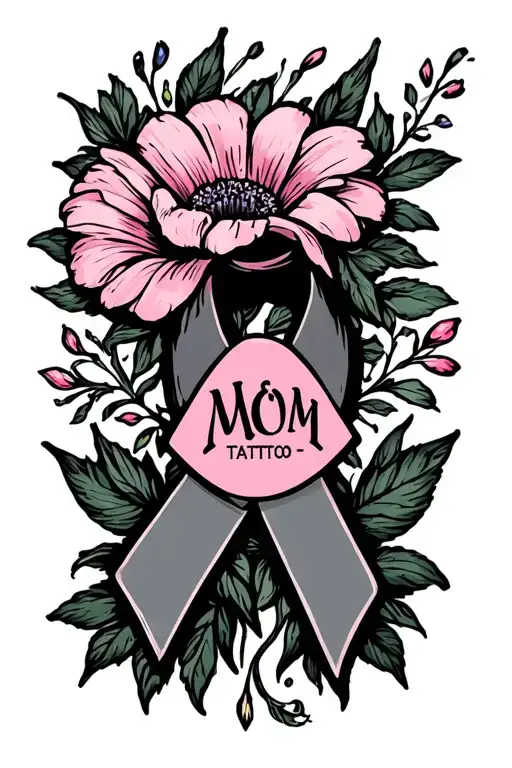 August Birth Flower And Cancer Ribbon With The Word Mom