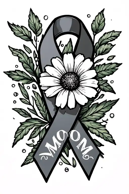 August Birth Flower And Cancer Ribbon With The Word Mom