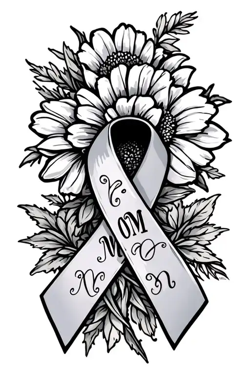 August Birth Flower And Cancer Ribbon With The Word Mom