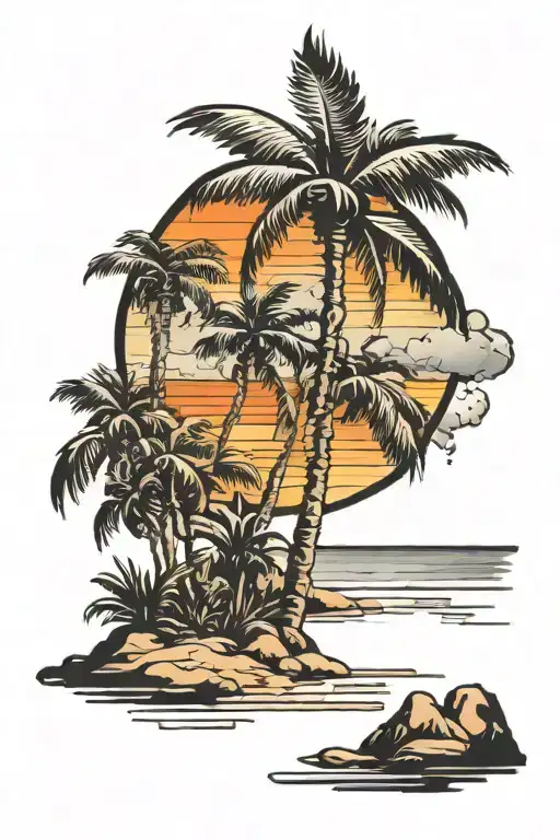 Beach Scene With Palm Trees