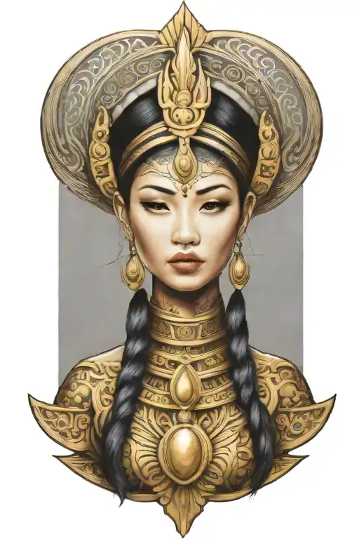Maiden Wearing Golden Thai Headress Incorporating Sail Ship