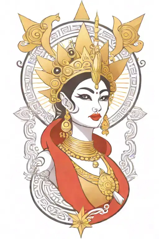 Maiden Wearing Golden Thai Headress Incorporating Sail Ship