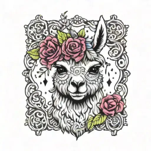 Colorful Llama With Flower Crown Knitting A Blanket