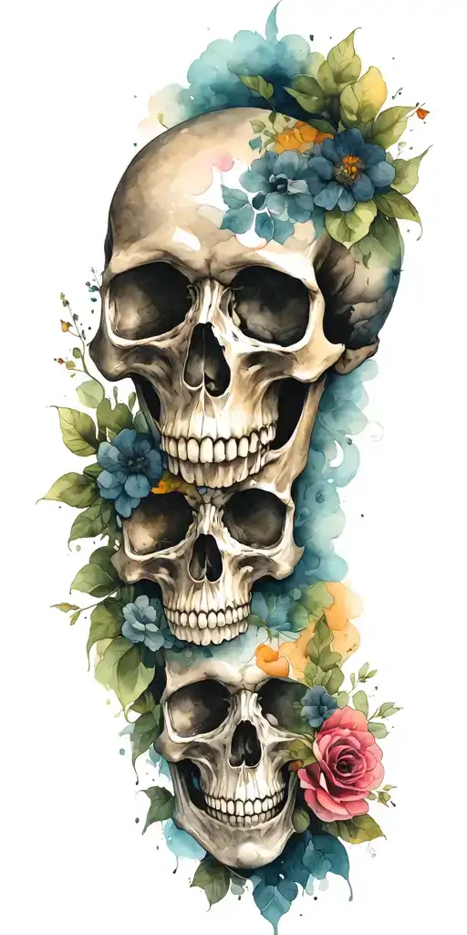 Watercolor Add Another Skull Add One More Skull At The Bottom Make The Skulls Separated No Flowers