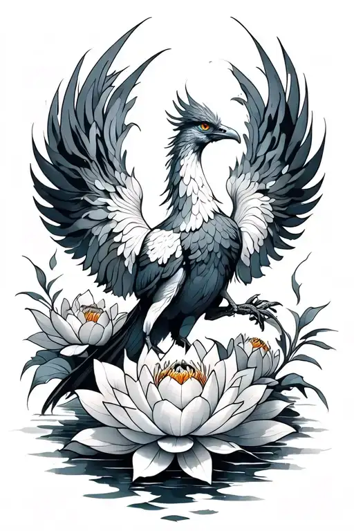 Phoenix Bird Rising Lotus Flowers