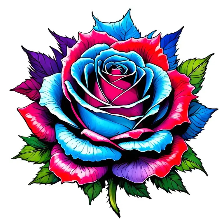Blue And Red And Purple Rose Growing Together