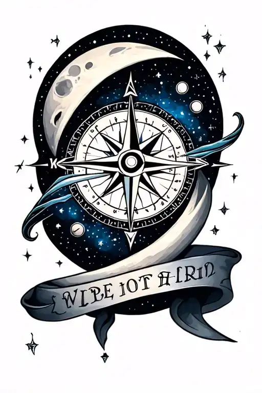 Universe Compass Moon Tattoo Inspired Tattoo Featuring