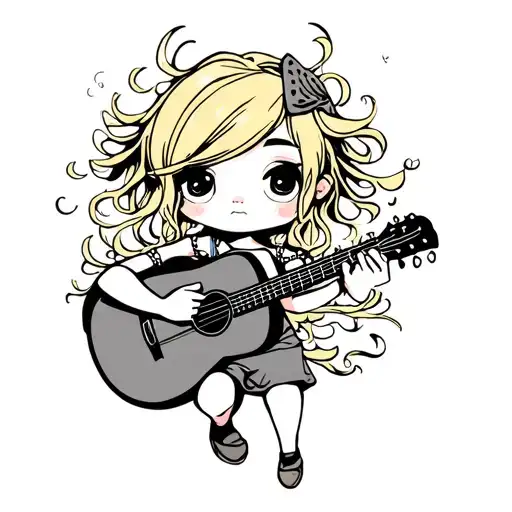 Blonde Chibi Girl With Messy Hair Playing Acoustic Guitar