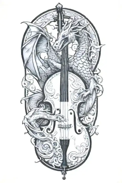 Dragon Curled Around An Upright Bass