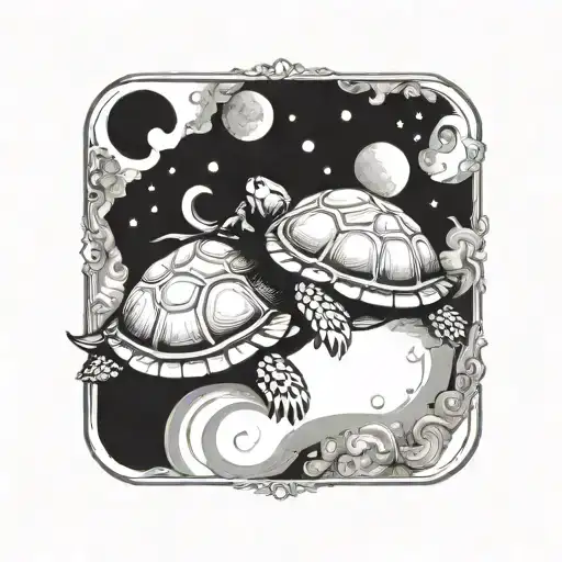 Turtle With Sun And Moon Yin Yang In Shell