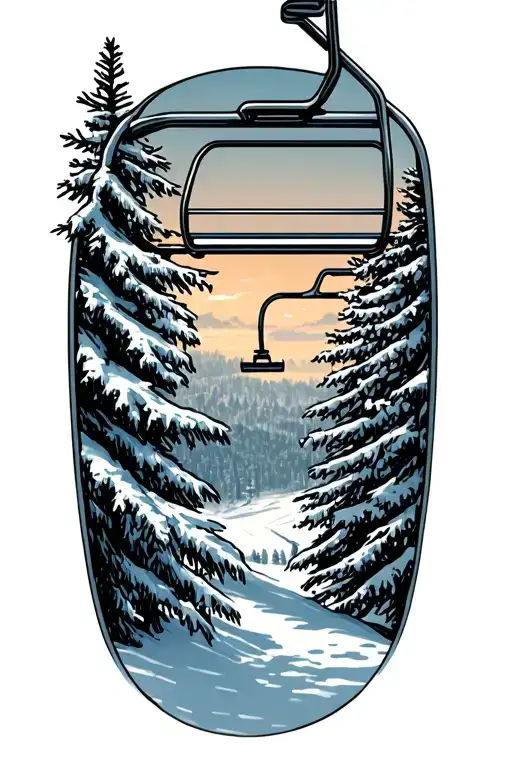 Ski Lift With Snow Covered Pine Trees