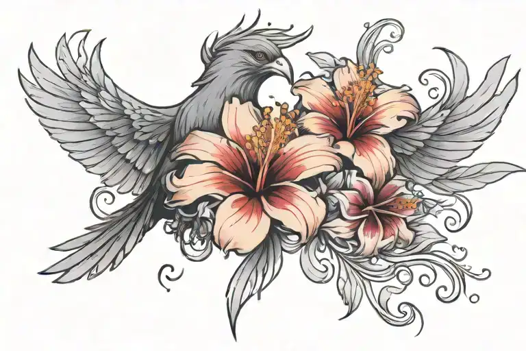 Phoenix And Hibiscus Flower