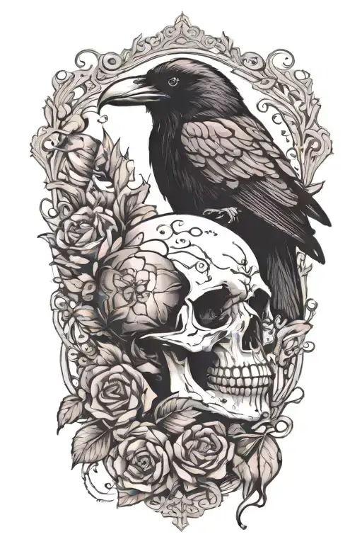 Raven And Crystals With Skull