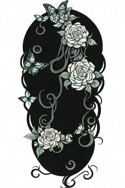 Gorgeous Medusa Head With Flowers Surrounding Her And Butterflies