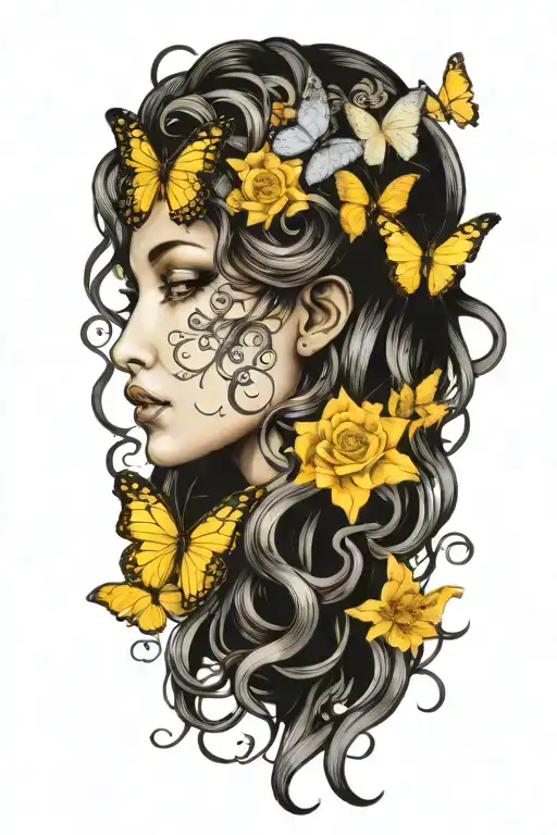 Gorgeous Medusa Head With Flowers Surrounding Her And Butterflies