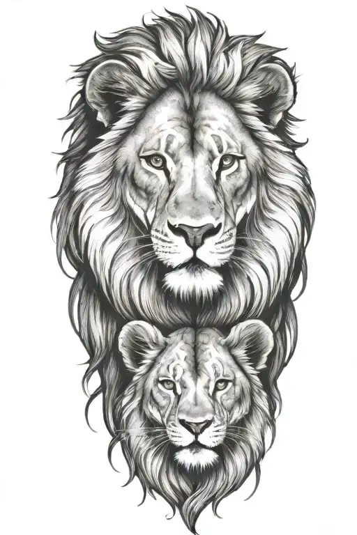 Lion With A Cub On Top Of His Head