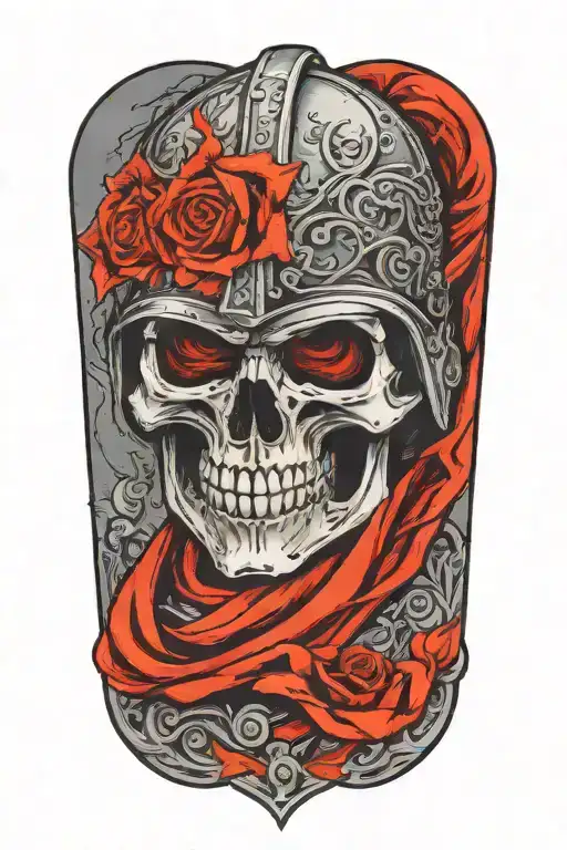 A Knight's Skull In A Helmet Adorned With Engravings