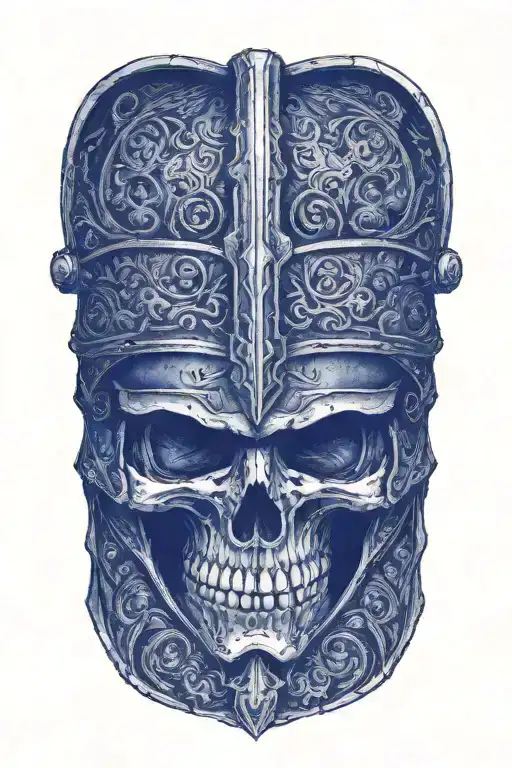 A Knight's Skull In A Helmet Adorned With Engravings