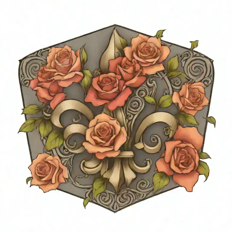 Fleur De Lis Surrounded By Roses