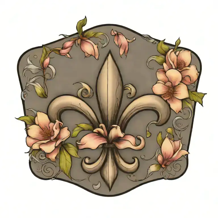 Fleur De Lis Surrounded By Magnolia Flowers
