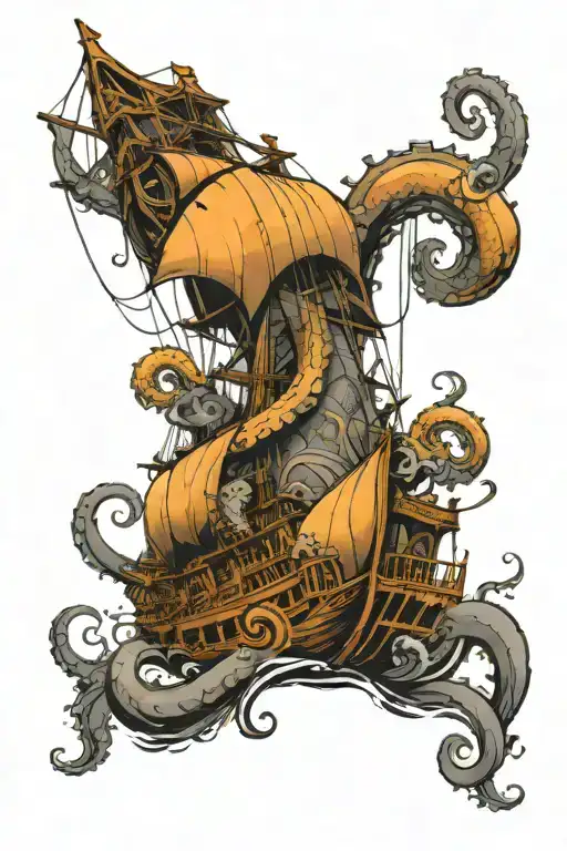 Kraken Pulling A Ship