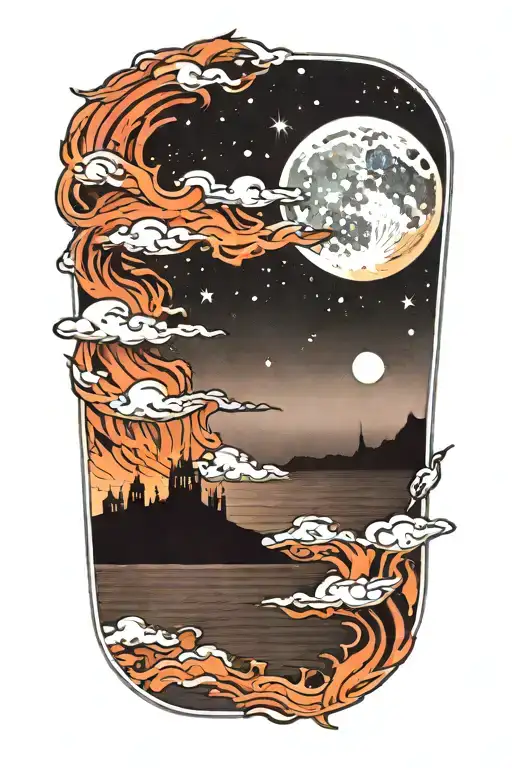 Moon And Stars Over Ocean Scene