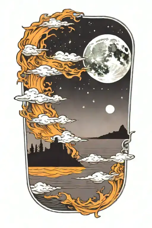 Moon And Stars Over Ocean Scene