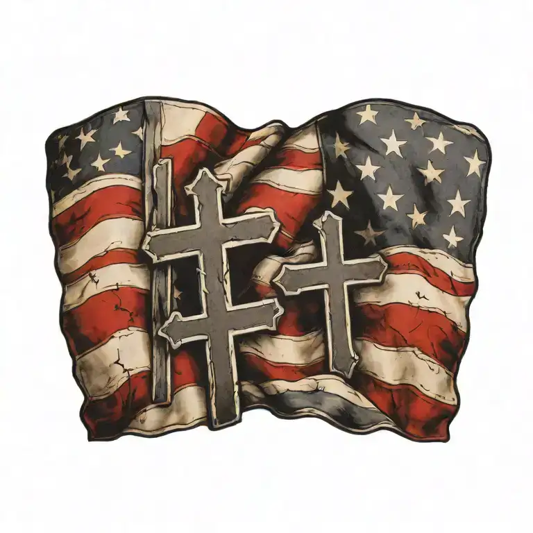 American Flag With Stripes Ending In 3 Crosses