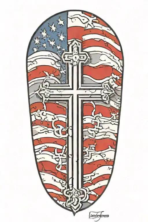 American Flag With Stripes Ending In 3 Crosses