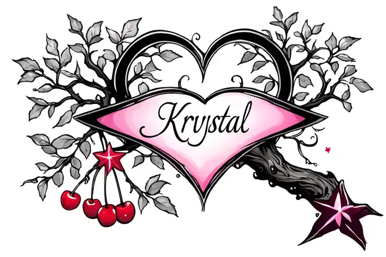 Cherry Tree And Star Heart First Name Krystal