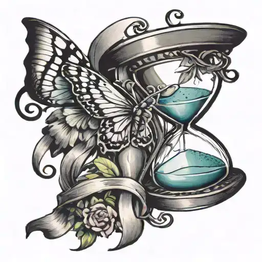 Hourglass With Butterfly And Awareness Ribbon