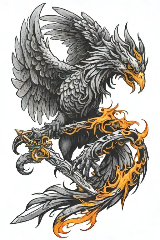 A Phoenix Carrying A Knight's Sword In Its Paws