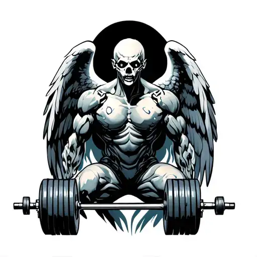 Futuristic Angel Dead Lifting Weights