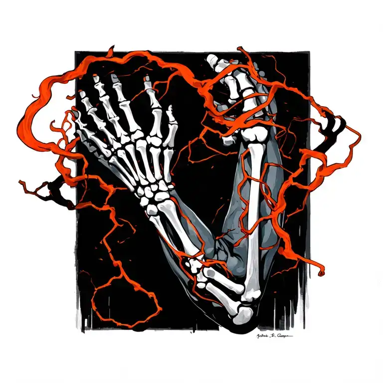 Exposed Arm Bones Wrapped In Arcing Wire