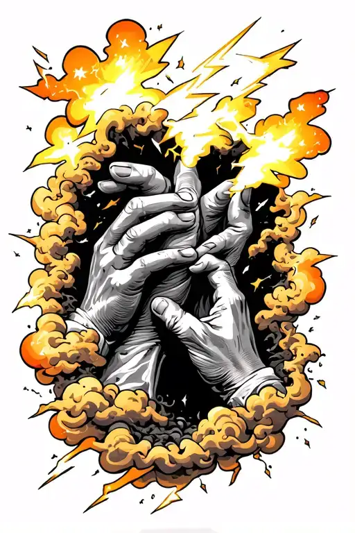 A Hand Helping Someone Out Of A Hole Surrouned By Clouds Lightning And Stars