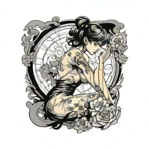 Anime Pinup Girl Nude Woman Posing