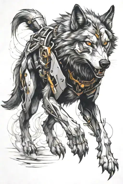Mechanical Wolf Running Alongside