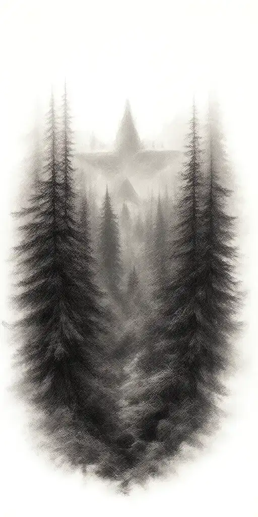 Massive Forest Landscape With Large Star Above