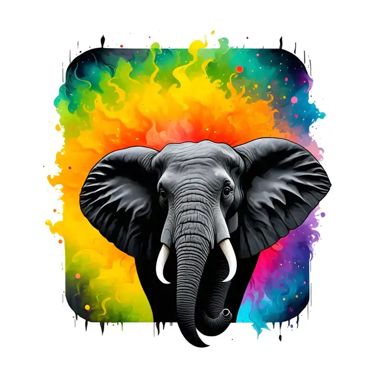 Elephant Head With Colored Aura Surrounding