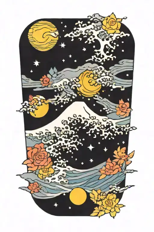 Van Gogh Starry Night With Leo Constellation And The Great Wave Of Kanagawa