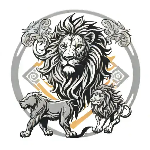 Lion Protecting His Family