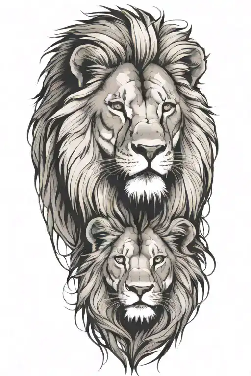 Lion With A Cub On Top Of His Head