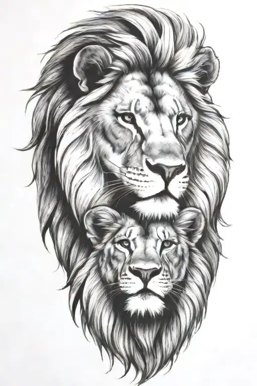 Lion With A Cub On His Head